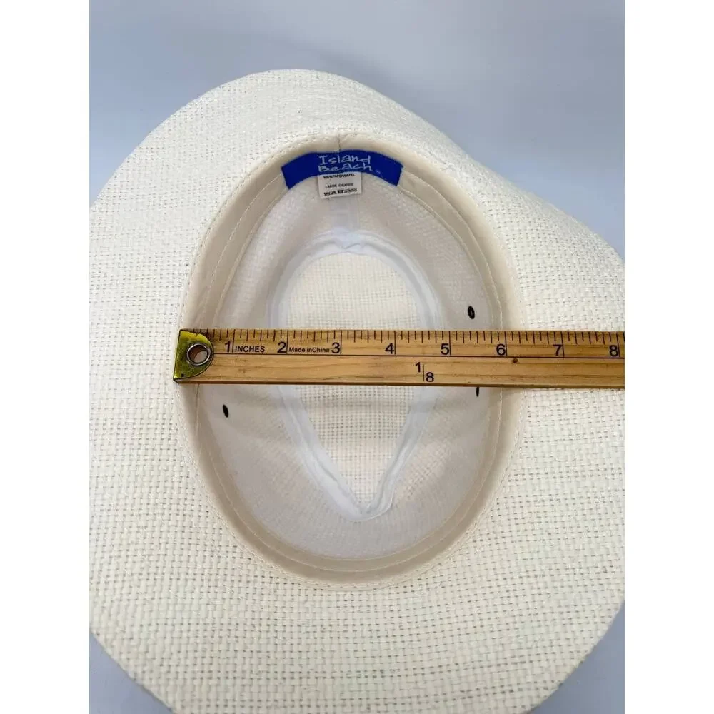 Island Beach Women's Large Paper Straw Wide Brim Sun Hat Tropical Band Beige